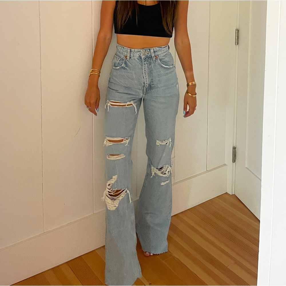 Zara ripped wide leg jeans